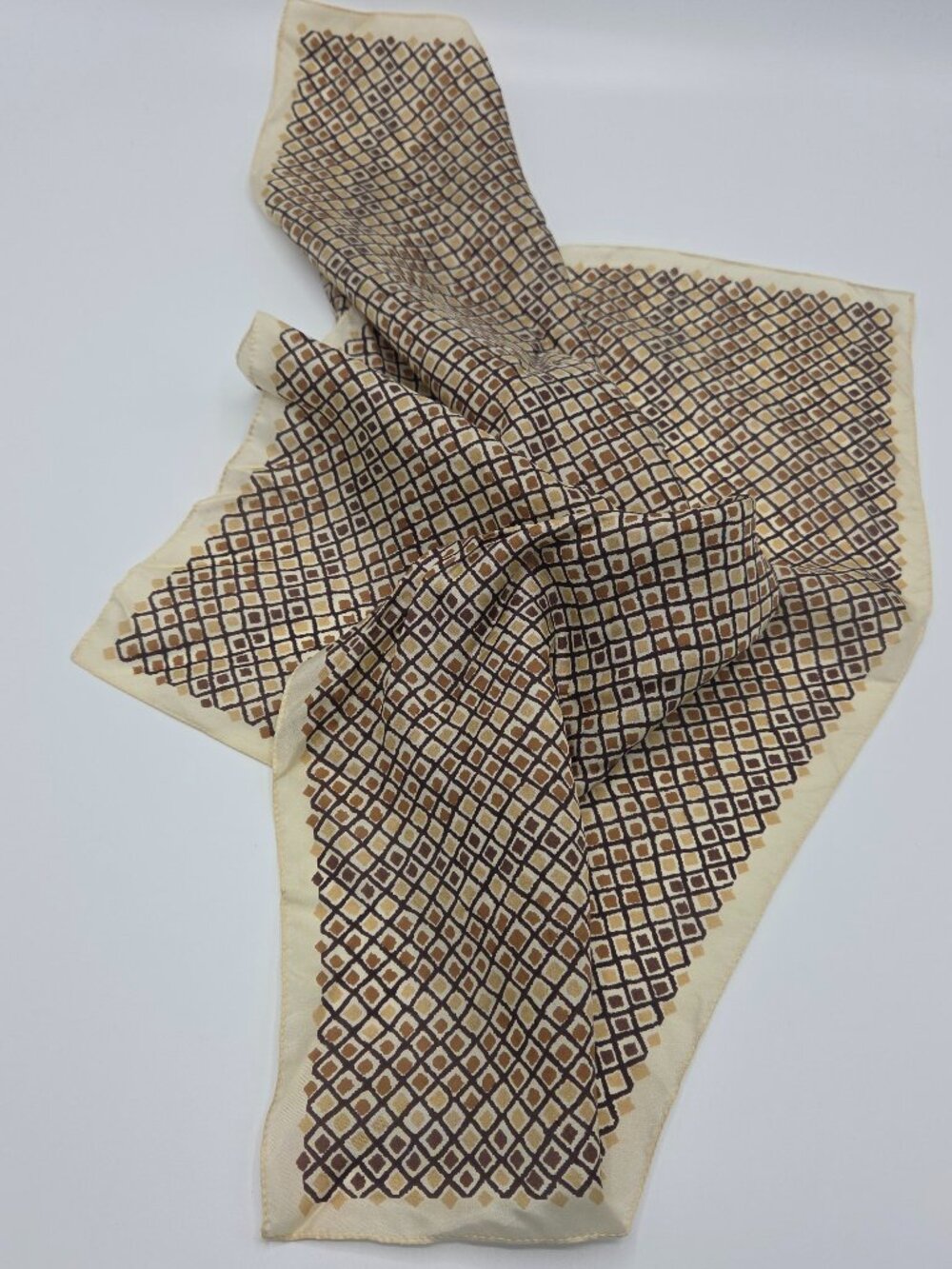 Vintage Style Geometric Square Scarf Brown Tan Cream